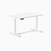 White Desky Single Sit Stand Desk, 47.2 x 29.5 inches, with grommets and height control panel.