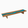 Desky Minimal Monitor Stand in Teak Blue River, featuring a sleek wood and blue epoxy resin design.