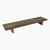 Desky Minimal Monitor Stand in Walnut Emerald River, featuring a sleek melamine design with a green resin river inlay.