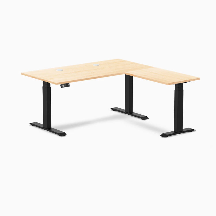 Desky Hardwood L-Shape Sit Stand Desk