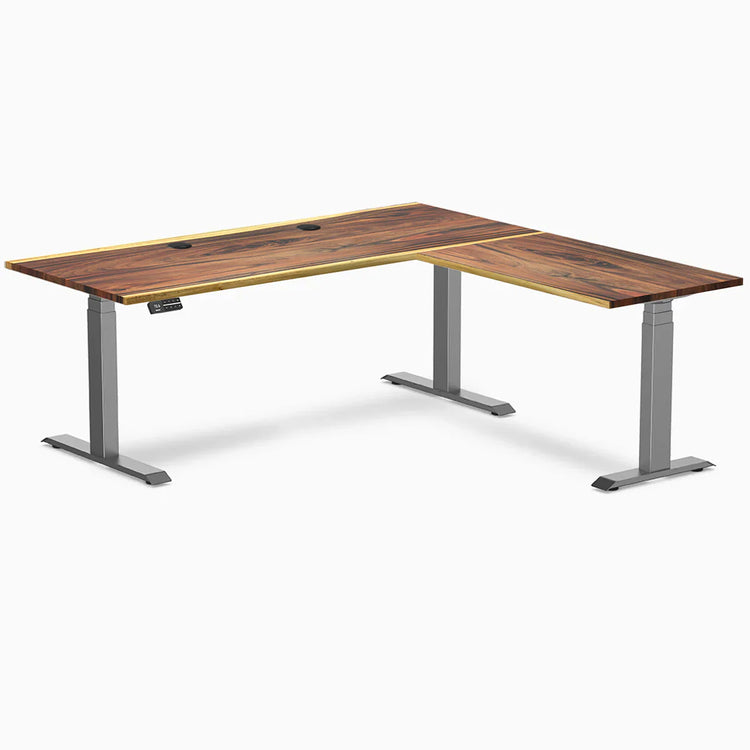 Desky Hardwood L-Shape Sit Stand Desk