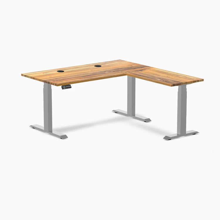Desky Hardwood L-Shape Sit Stand Desk