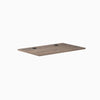Desky Natural Walnut laminate desktop, 47.2" x 29.5", with two black grommets for cable management.