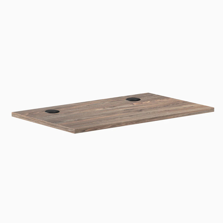 Natural Walnut 40x24 inch melamine laminate desktop with two black grommets.
