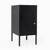 Black metal locker with a handle on a white background