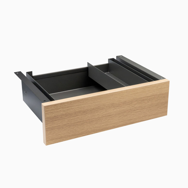 sublime teak minimal drawer in space grey frame