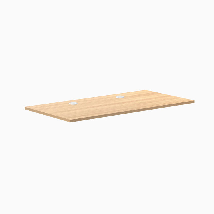 Desky Sublime Teak laminate desktop, 59.1" x 29.5" with two grommets, 1" thick.