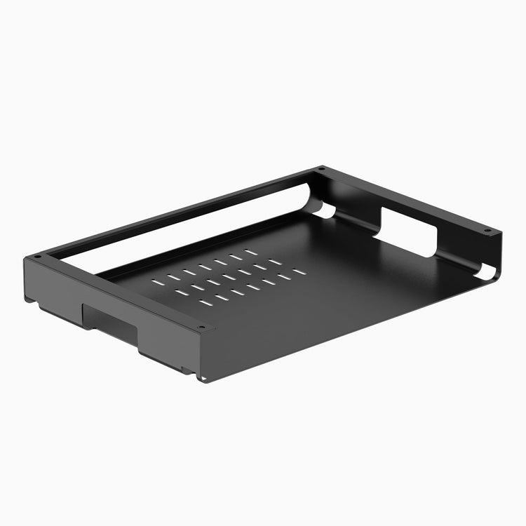 Black slim under desk steel shelf 