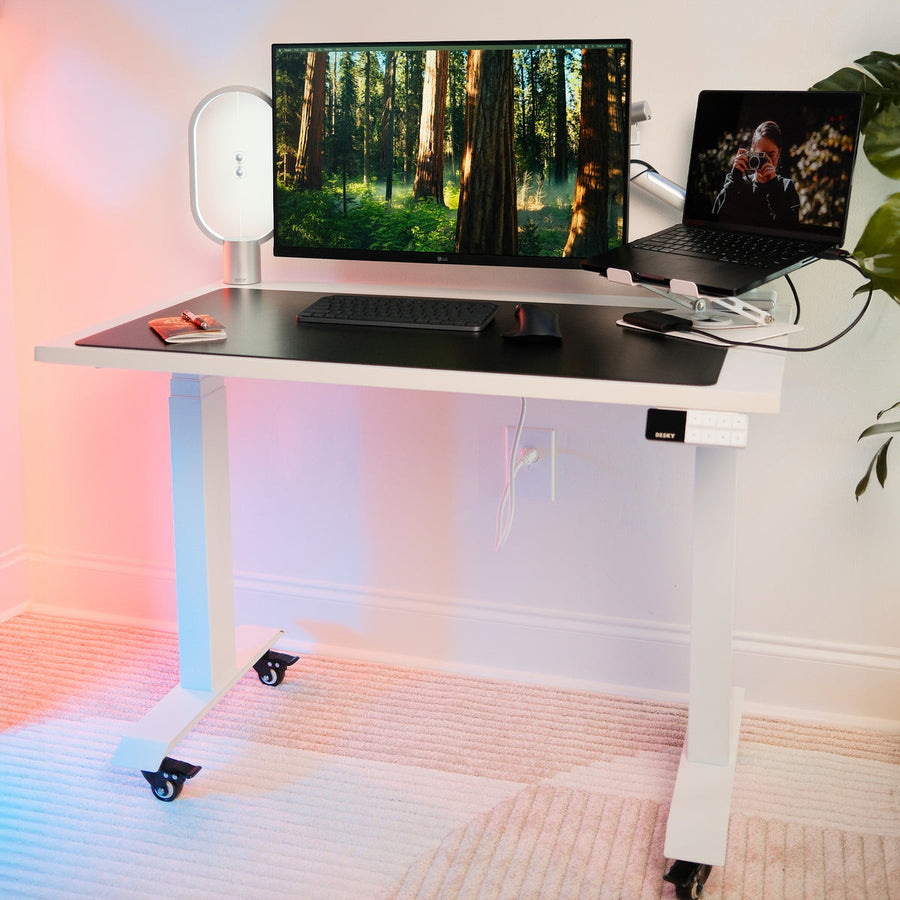 Desky Dual Mini Sit Stand Desk in White
