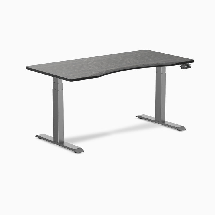 Desky Dual Ergo Edge Sit Stand Desk - dark bamboo 1500mm space grey frame