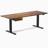 Desky Dual Hardwood Standing Desk with Pheasantwood top, matte black legs, and under-desk drawer.