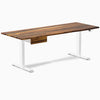 Desky Dual Pheasantwood Hardwood Standing Desk, 80x30 inches, with white legs and matching drawer.