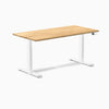 Desky Dual 60x30 inch White Oak hardwood sit-stand desk with white legs and control panel.