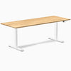 Desky Dual Hardwood Sit Stand Desk with White Oak top and white legs.