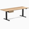 White Oak hardwood standing desk with matte black legs and integrated drawer.