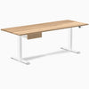 Desky Dual White Oak hardwood standing desk, 80x30 inches, with white legs and matching drawer.