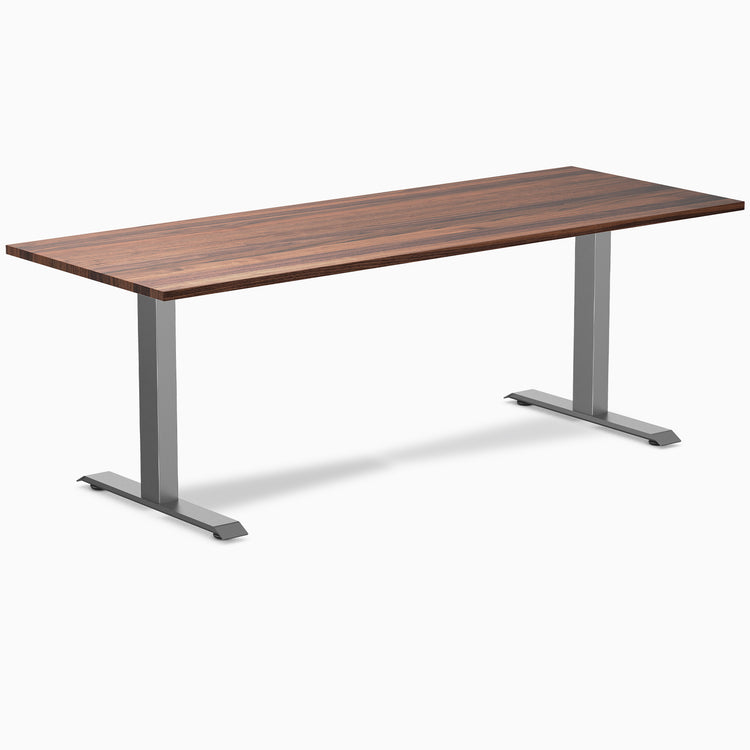 Desky Zero Hardwood Office Desk with Walnut desktop and Space Gray steel frame.