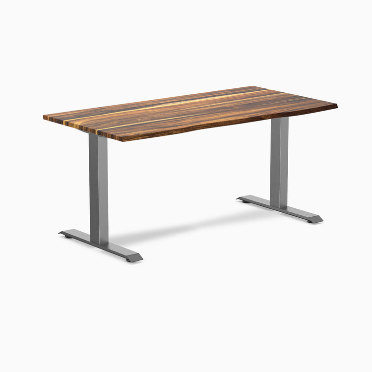 Desky Zero Hardwood Office Desk with Pheasantwood top and Space Gray steel frame.