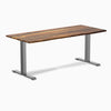 Desky Zero Hardwood Office Desk with Pheasantwood top and Space Gray steel frame.