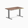 Desky Zero Hardwood Office Desk with a dark wood top and gray steel frame.