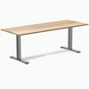 Desky Zero hardwood office desk with a White Ash desktop and Space Gray steel frame.
