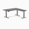 Desky Dark Bamboo L-Shape Sit Stand Desk 1500mm with space grey frame