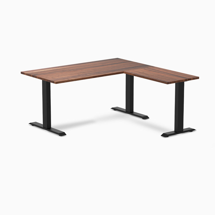 zero hardwood l-shape desk walnut 1500mm in black legs 