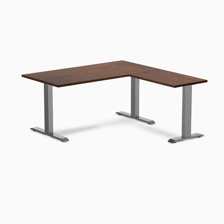 Desky Zero Rubberwood L-Shape Office Desk - red walnut 1500mm space grey frame