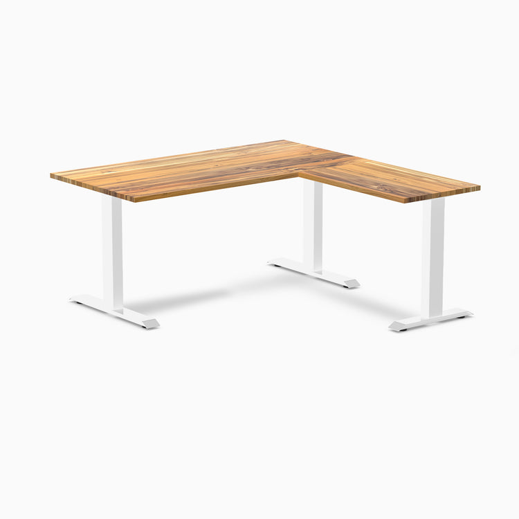 zero hardwood l-shape desk teak 1500mm in white legs 
