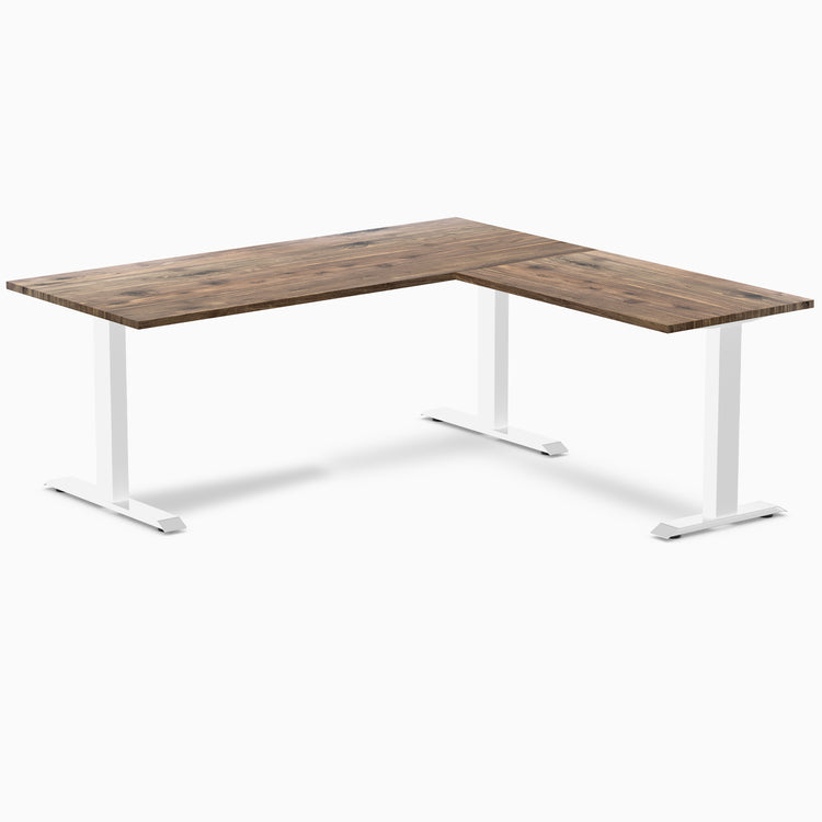 zero laminate L-shape 1800mm in natural walnut with white legs 