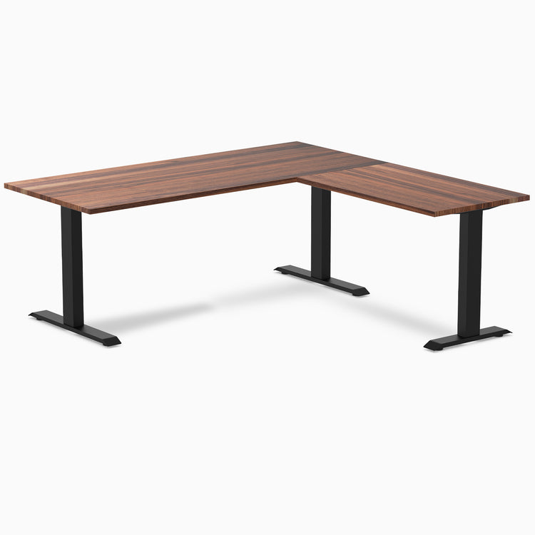zero hardwood l-shape desk walnut 1800mm in black legs 