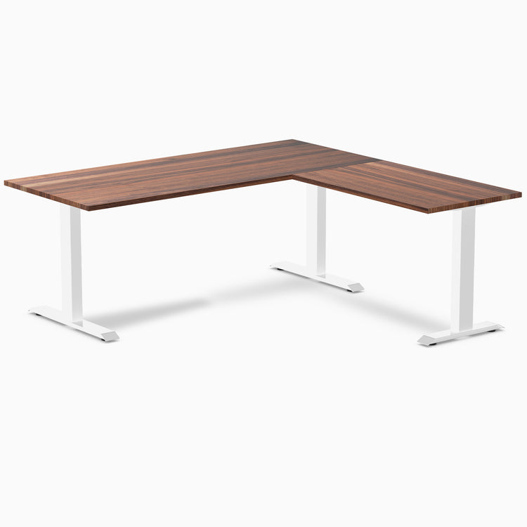 zero hardwood l-shape desk walnut 1800mm in white legs 