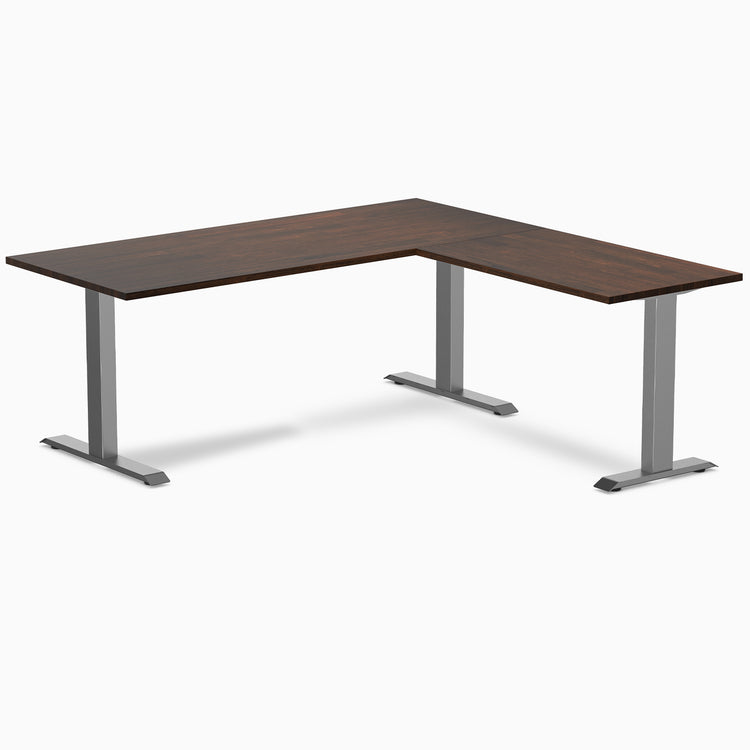 Desky Zero Rubberwood L-Shape Office Desk - dark walnut 1800mm space grey frame