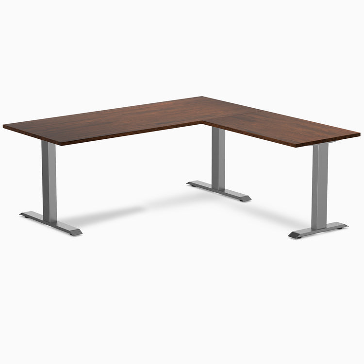 Desky Zero Rubberwood L-Shape Office Desk -  red walnut 1800mm space grey frame