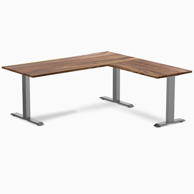 Desky Zero Hardwood L-Shape Office Desk - Saman 1800mm space grey frame