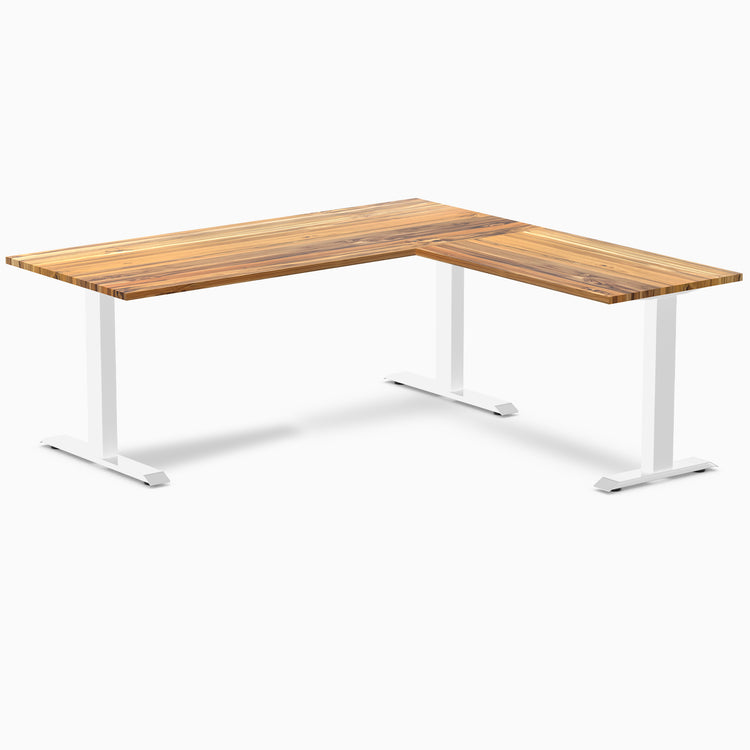 zero hardwood l-shape desk teak 1800mm in white legs 