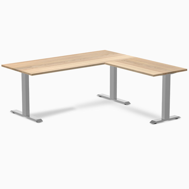 zero hardwood l-shape desk white ash 1800mm in gray legs 