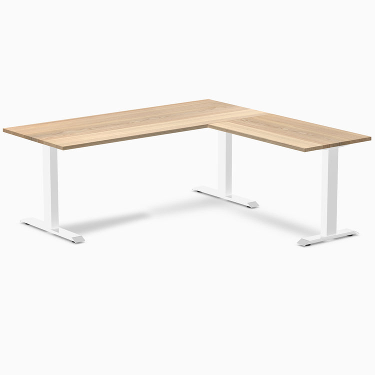 zero hardwood l-shape desk white ash 1800mm in white legs 