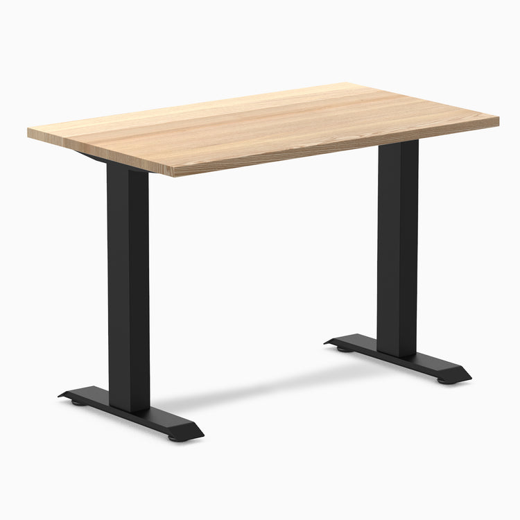 Desky Zero Mini hardwood desk with a light White Ash top and matte black steel frame.