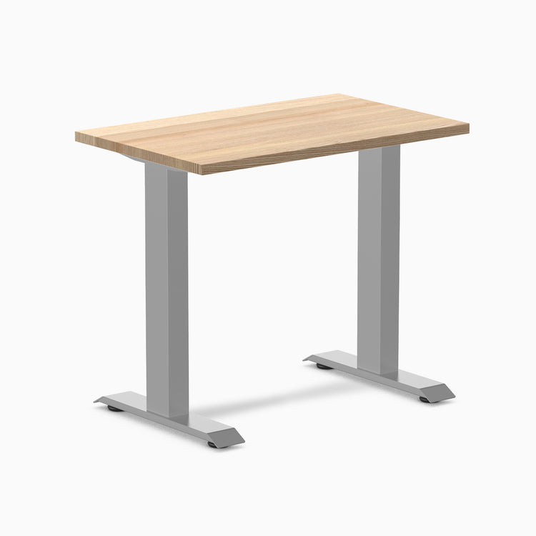 Desky Zero Mini hardwood desk with a White Ash top and gray steel frame.