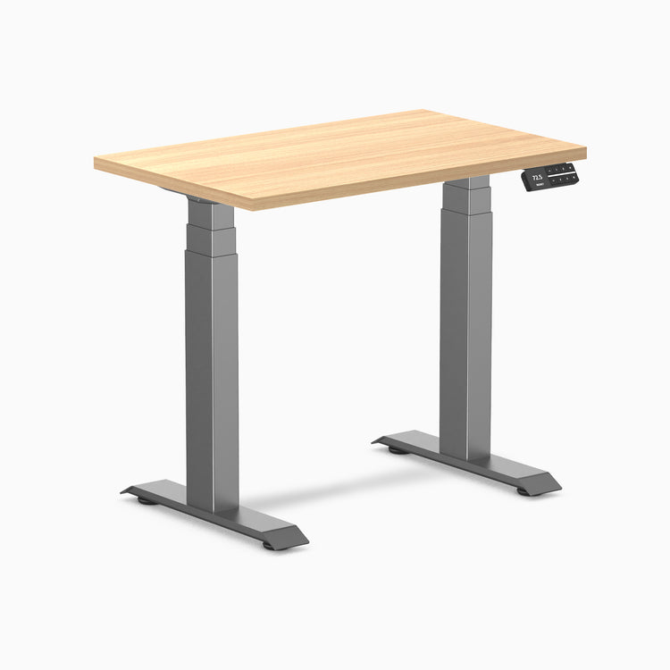Desky Dual Mini Sit Stand Desk - sublime teak 800mm space grey frame