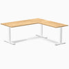 Desky Zero L-Shape Office Desk with White Oak hardwood top and white steel frame.