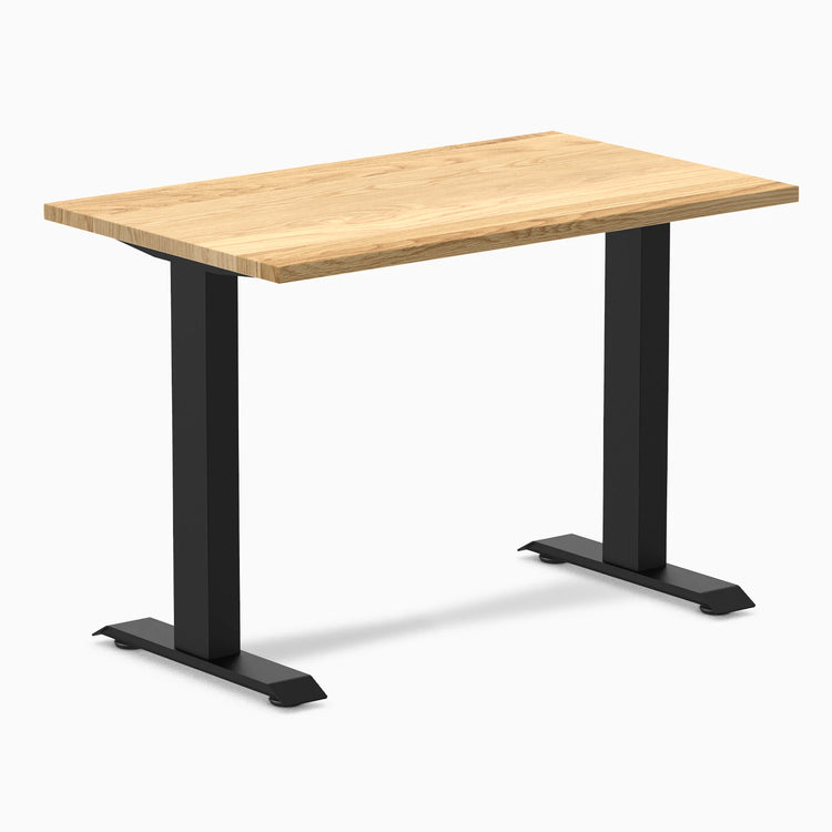 Desky Zero Mini hardwood office desk with a White Oak top and matte black steel frame.