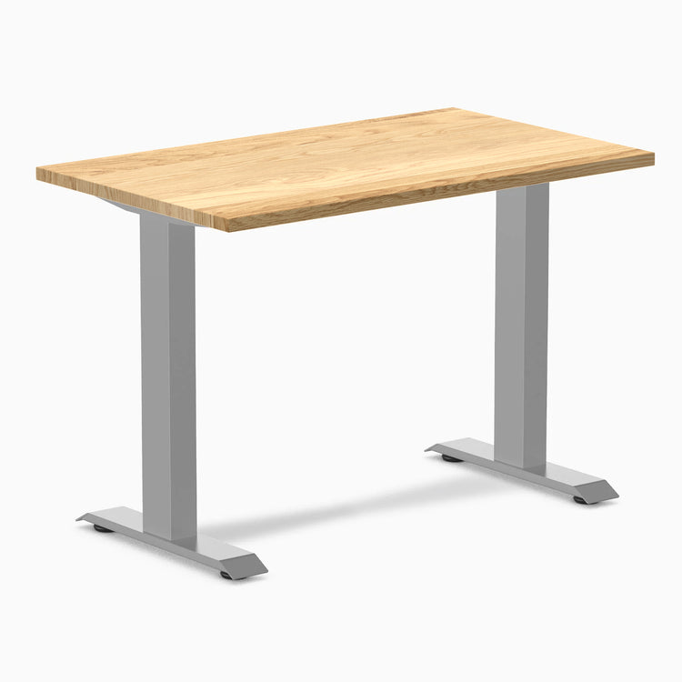 Desky Zero Mini hardwood office desk with a White Oak top and gray steel frame.