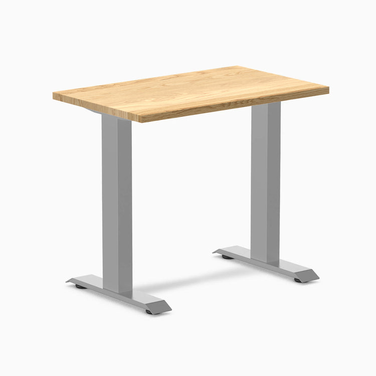 Desky Zero Mini hardwood desk with a White Oak top and gray steel frame.