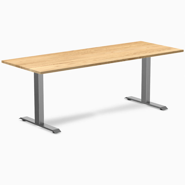Desky Zero Hardwood Office Desk with White Oak top and Space Gray steel frame.